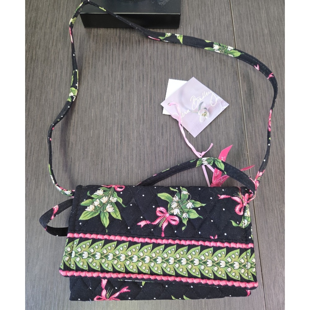 Vera Bradley New Hope Crossbody Trifold Wallet Quilted Design Pink Ribbons NWT